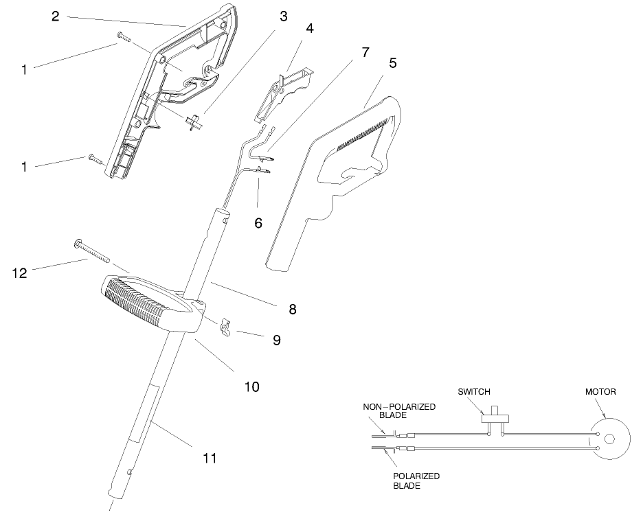 Handle Assembly Diagram and Parts List for 51309 (89000001 - 89999999)(1998) Lawn Boy Trimmer
